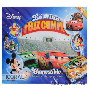 LAMINA COMESTIBLE CARS P/TORTAS 27CM x 21CM x 1